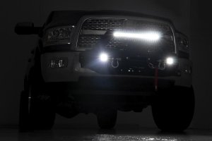 Ram 2500 Winch Mount Kit - Rough Country - EXO System with LED Light bar and LED Cubes - Black - '14-'18